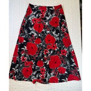 Black Label Evan Picone Red Floral Pull On Skirt Size L Stretch
